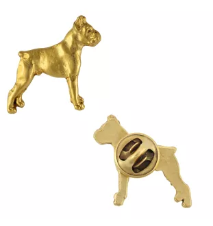 Boxer, German Boxer II - Dog brooch in decorative box, elegant gold-plated pin, Art-Dog brand jacket pin