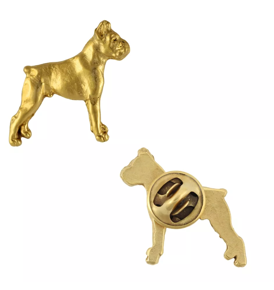 Boxer, German Boxer II - Dog brooch in decorative box, elegant gold-plated pin, Art-Dog brand jacket pin