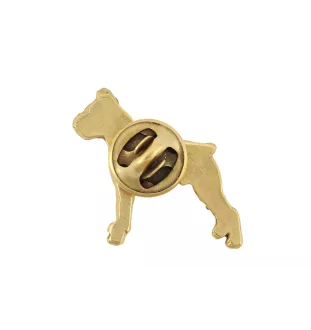 Boxer II - Broche de chien dans une boîte décorative, épingle élégante en plaqué or, épingle de veste de la marque Art-Dog