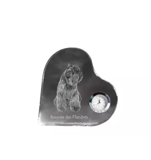 Flandrischer Treibhund, Bouvier des Flandres - Kristalluhr mit einem Hundebild, Herzregal-Uhr, personalisierte Standuhr der Marke Art-Dog