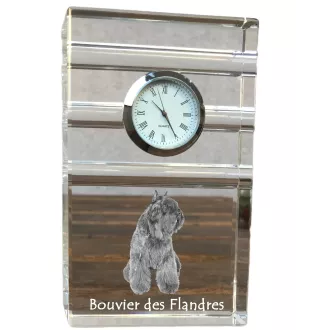 Bouvier des Flandres - une horloge en verre avec une photo, une photo de chien dans un cristal, une horloge de bureau personnalisée de la marque Art-Dog