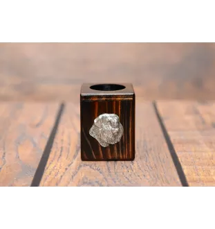 Bouvier des Flandres, Flanders Cattle Dog - wooden candle holder with a dog, a unique souvenir after losing a dog, a handicraft from the Art-Dog brand