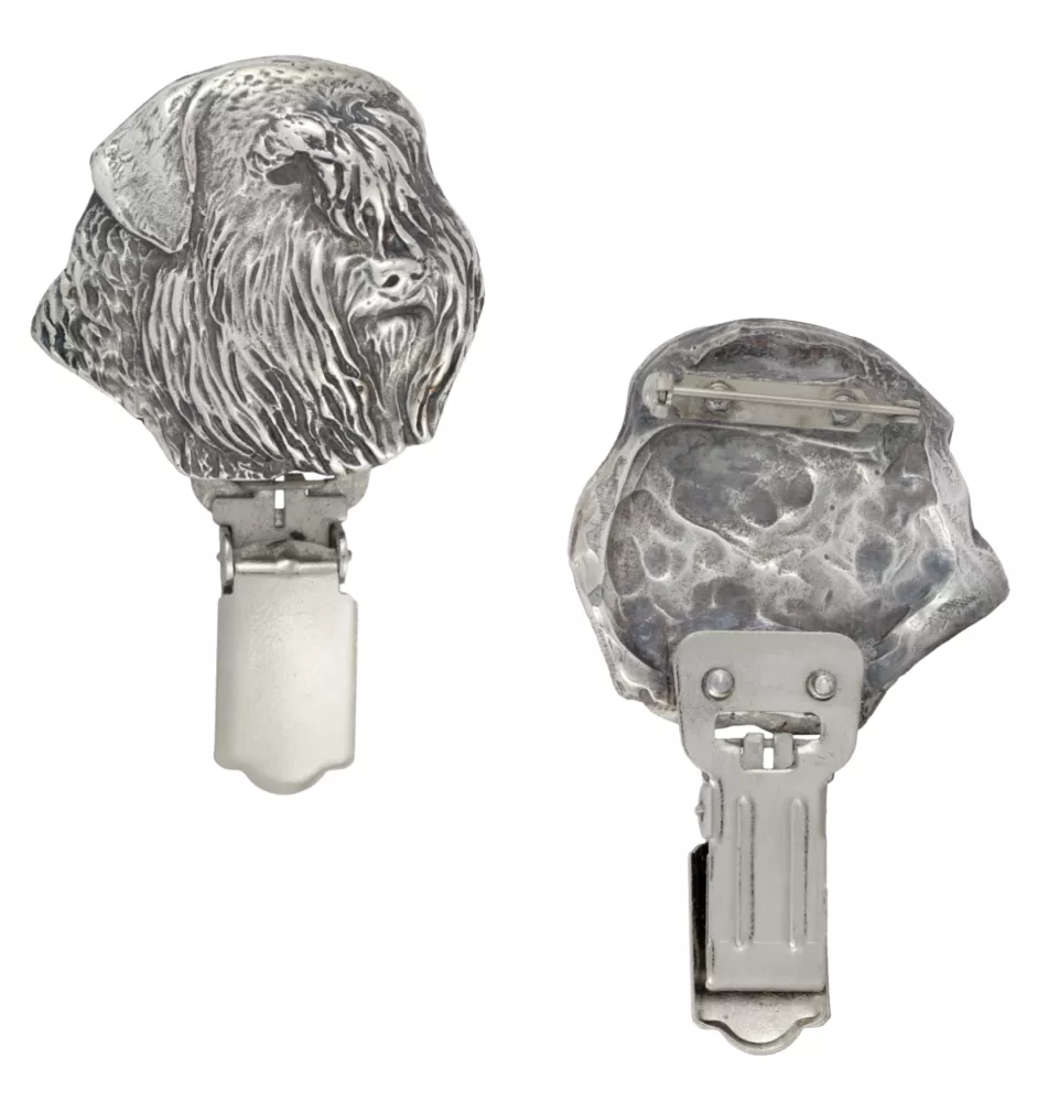 Flandrischer Treibhund, Bouvier des Flandres - Brosche mit Clip, Startnummernhalter, versilberte Anstecknadel für Hundeausstellungen der Marke Art-Dog