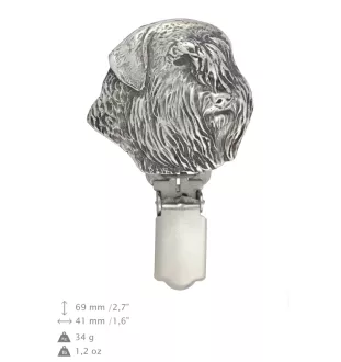 Flandrischer Treibhund, Bouvier des Flandres - Brosche mit Clip, Startnummernhalter, versilberte Anstecknadel für Hundeausstellungen der Marke Art-Dog