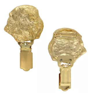 Flandrischer Treibhund, Bouvier des Flandres - Brosche mit Clip, vergoldeter Startnummernhalter, Geschenk für Hundeausstellung der Marke Art-Dog