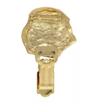 Bouvier des Flandres, Flanders Cattle Dog - brooch with a clip, gold-plated holder for a start number, a gift for a dog show by Art-Dog brand.