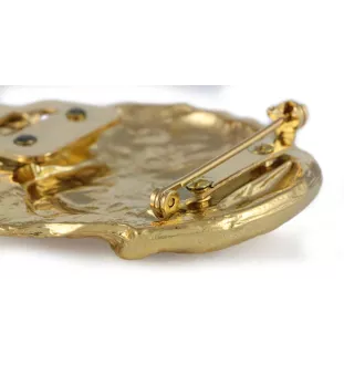 Bouvier des Flandres, Flanders Cattle Dog - brooch with a clip, gold-plated holder for a start number, a gift for a dog show by Art-Dog brand.