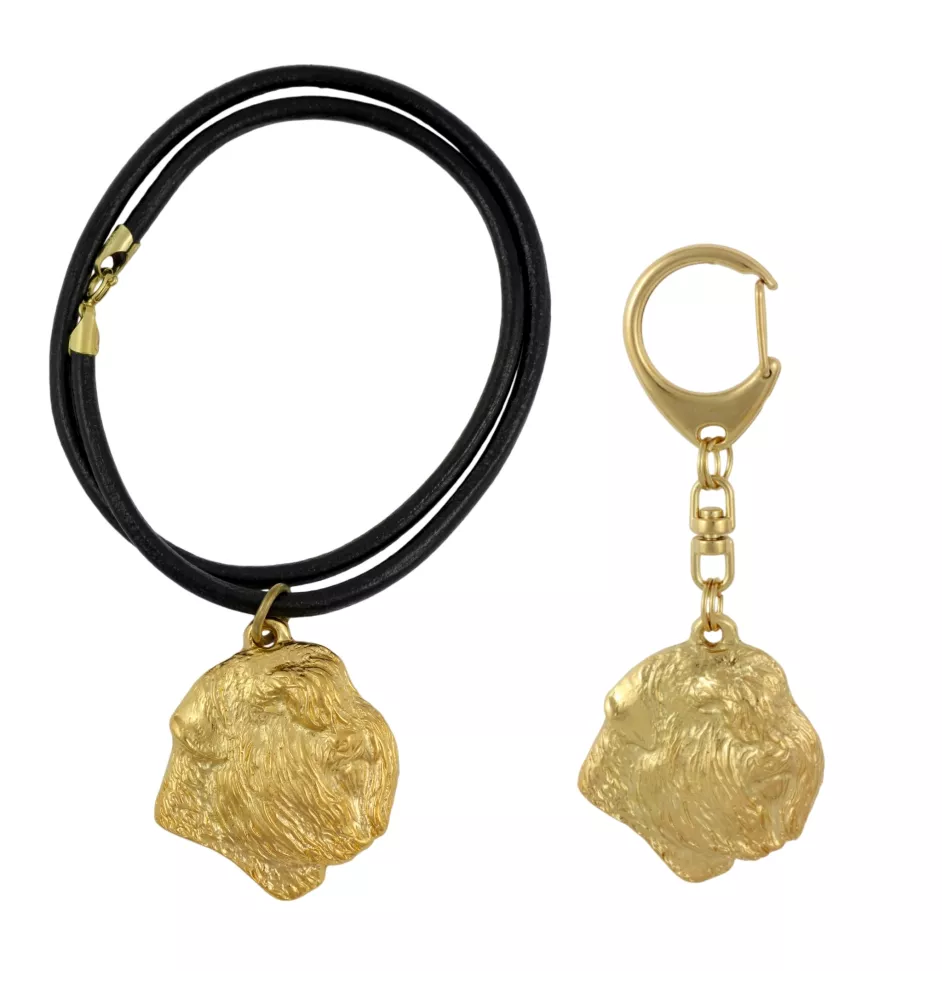 Bouvier des Flandres - porte-clés et collier avec chien dans une boîte, produit plaqué or de haute qualité, marque Art-Dog