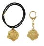Bouvier des Flandres - porte-clés et collier avec chien dans une boîte, produit plaqué or de haute qualité, marque Art-Dog