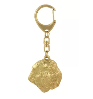 Bouvier des Flandres - porte-clés et collier avec chien dans une boîte, produit plaqué or de haute qualité, marque Art-Dog