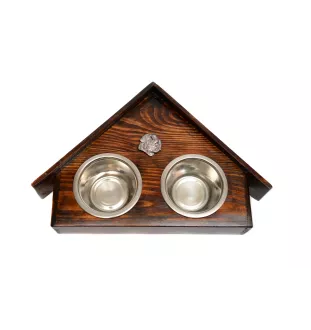 Bouvier des Flandres, Flanders Cattle Dog - wooden stand with bowls for a dog, decorative dog bowls, a gift for adopting a dog from the Art-Dog brand
