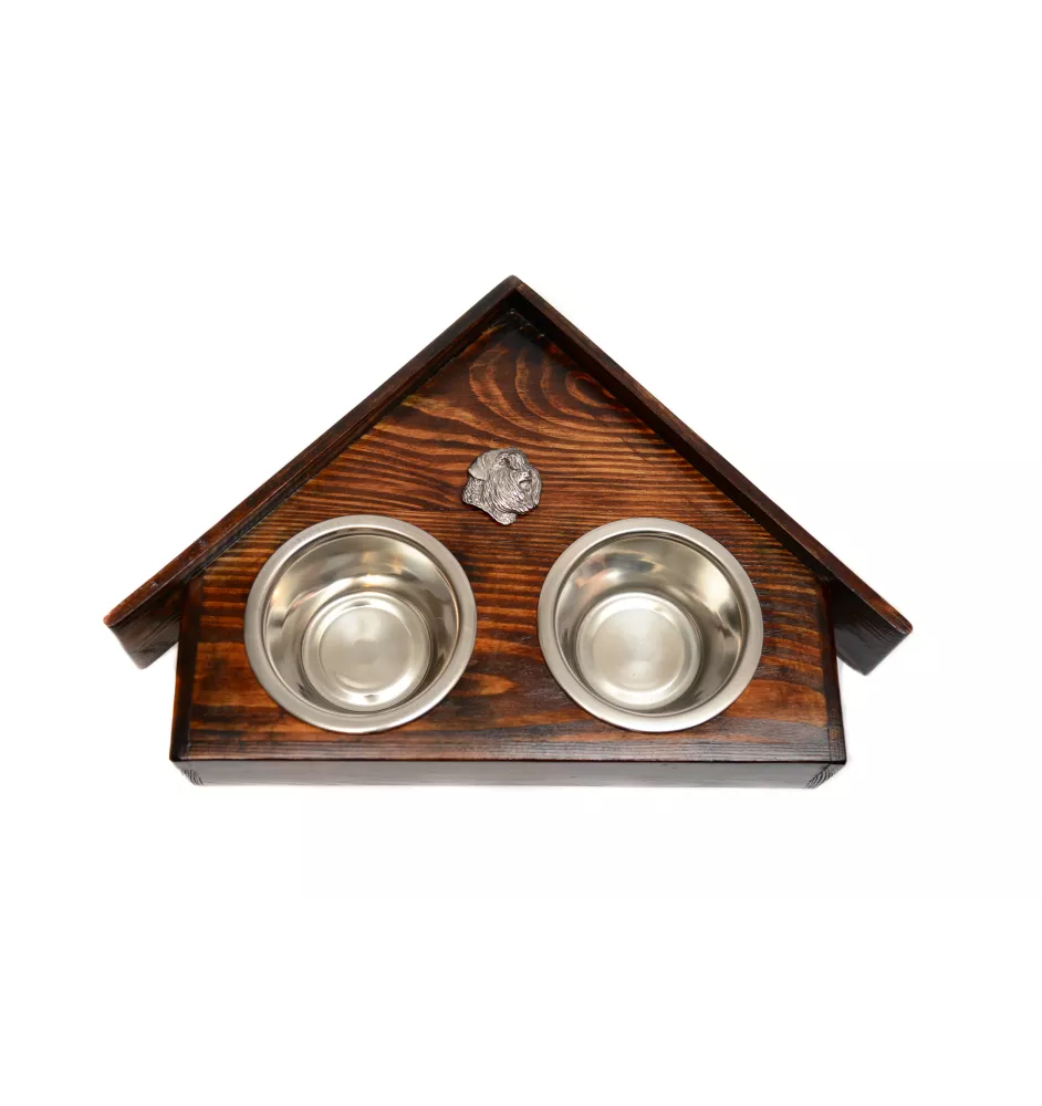 Bouvier des Flandres, Flanders Cattle Dog - wooden stand with bowls for a dog, decorative dog bowls, a gift for adopting a dog from the Art-Dog brand