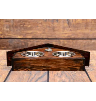 Bouvier des Flandres, Flanders Cattle Dog - wooden stand with bowls for a dog, decorative dog bowls, a gift for adopting a dog from the Art-Dog brand