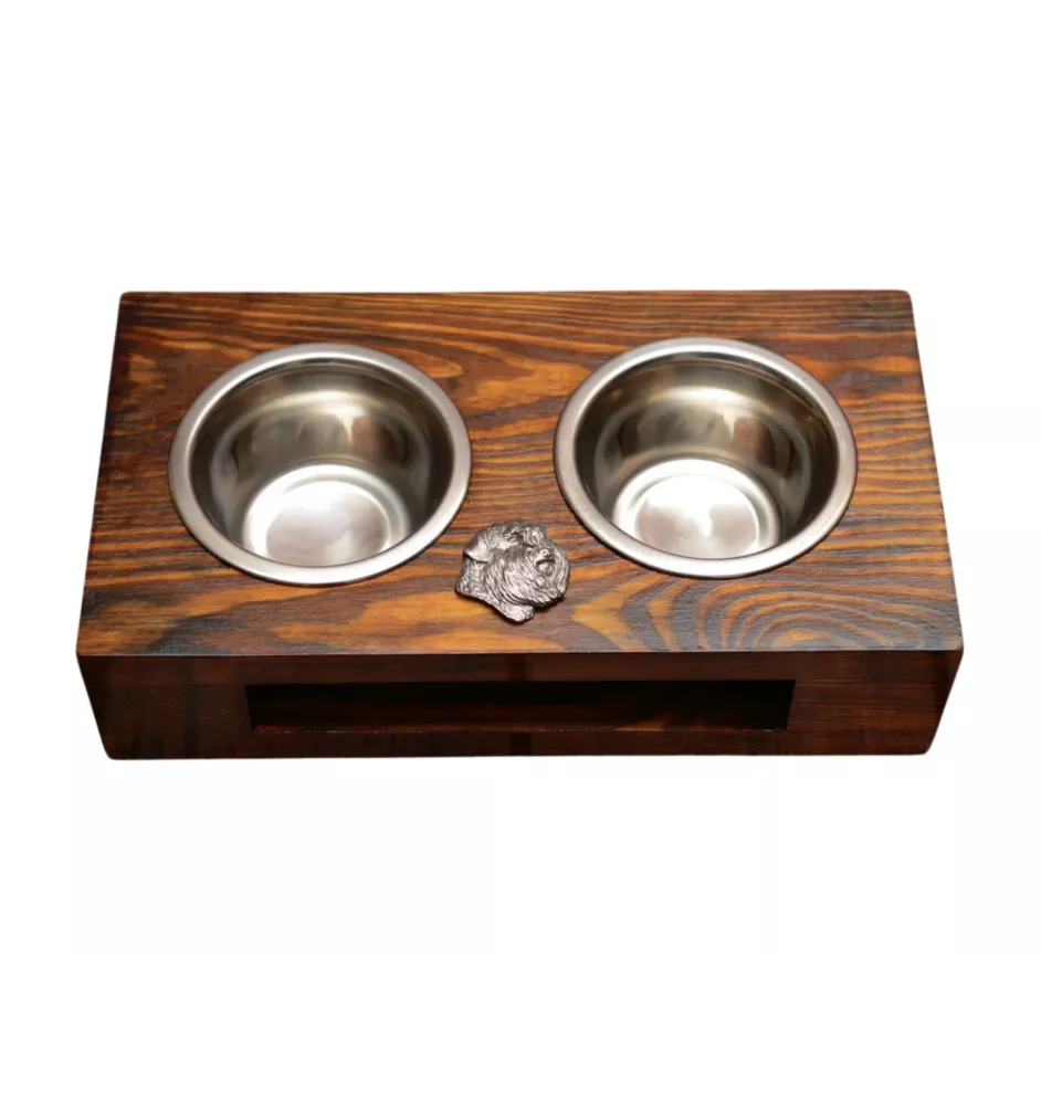 Bouvier des Flandres, Flanders Cattle Dog - wooden stand with bowls for a dog, steel dog bowls, a gift for adopting a dog from the Art-Dog brand