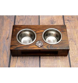 Bouvier des Flandres - support en bois avec des bols pour chien, bols pour chien en acier, cadeau pour l'adoption d'un chien de la marque Art-Dog