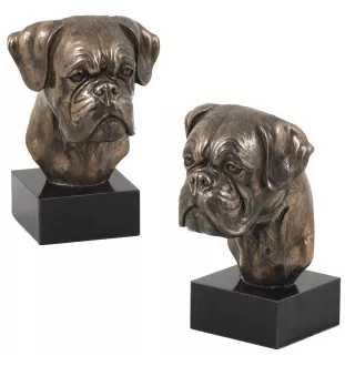 Boxer II - Statue de chien, buste sur socle en pierre, sculpture, trophée pour exposition canine par la marque Art-Dog