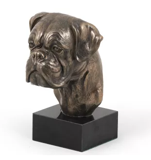 Boxer II - Statue de chien, buste sur socle en pierre, sculpture, trophée pour exposition canine par la marque Art-Dog