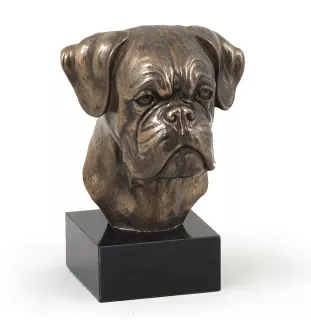 Boxer II - Statue de chien, buste sur socle en pierre, sculpture, trophée pour exposition canine par la marque Art-Dog