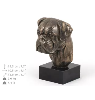 Boxer II - Statue de chien, buste sur socle en pierre, sculpture, trophée pour exposition canine par la marque Art-Dog