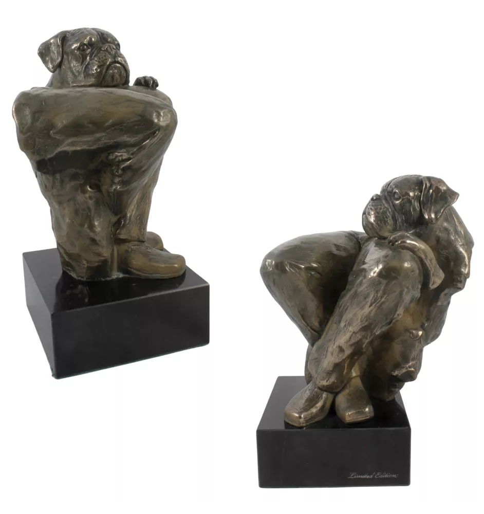 Boxer, German Boxer III - Dog statue, bust on stone base, sculpture, trophy for dog show by Art-Dog brand