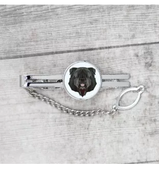 Flandrischer Treibhund, Bouvier des Flandres - geometrische Krawattennadel mit Bild und Schriftzug von Art-Dog