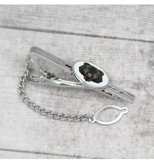 Flandrischer Treibhund, Bouvier des Flandres - geometrische Krawattennadel mit Bild und Schriftzug von Art-Dog