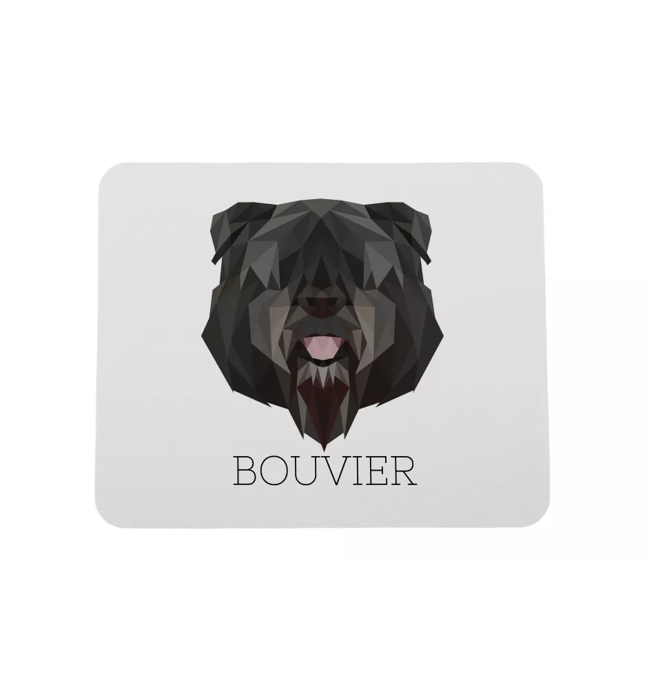 Flandrischer Treibhund, Bouvier des Flandres - geometrisches Mauspad mit Bild und Aufschrift von Art-Dog