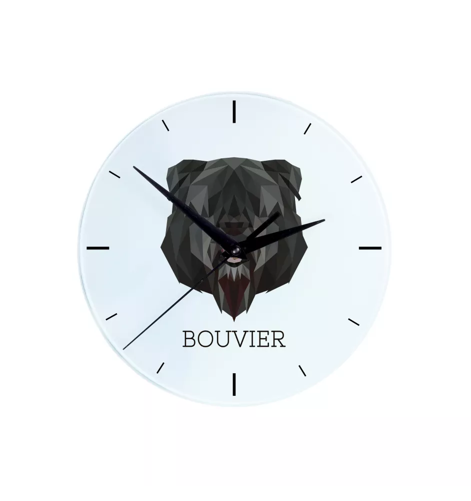 Bouvier des Flandres, Flanders Cattle Dog - geometric wall clock with a picture and the brand name Art-Dog