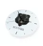 Flandrischer Treibhund, Bouvier des Flandres - geometrische Wanduhr mit Bild und Aufschrift der Marke Art-Dog