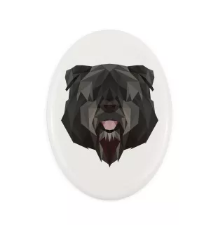 Flandrischer Treibhund, Bouvier des Flandres - Fliese mit geometrischem Bild und Schriftzug der Marke Art-Dog