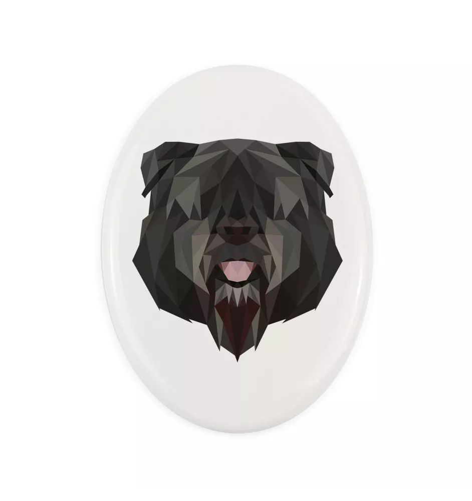 Bouvier des Flandres, Flanders Cattle Dog - a plate with a geometric design and the brand name Art-Dog