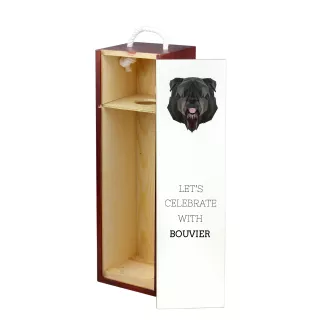Flandrischer Treibhund, Bouvier des Flandres - geometrische Box mit einem Bild und Schriftzug für Wein der Marke Art-Dog