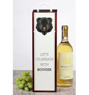 Flandrischer Treibhund, Bouvier des Flandres - geometrische Box mit einem Bild und Schriftzug für Wein der Marke Art-Dog