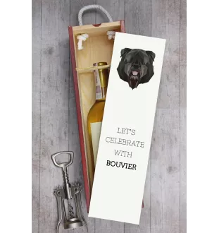 Flandrischer Treibhund, Bouvier des Flandres - geometrische Box mit einem Bild und Schriftzug für Wein der Marke Art-Dog