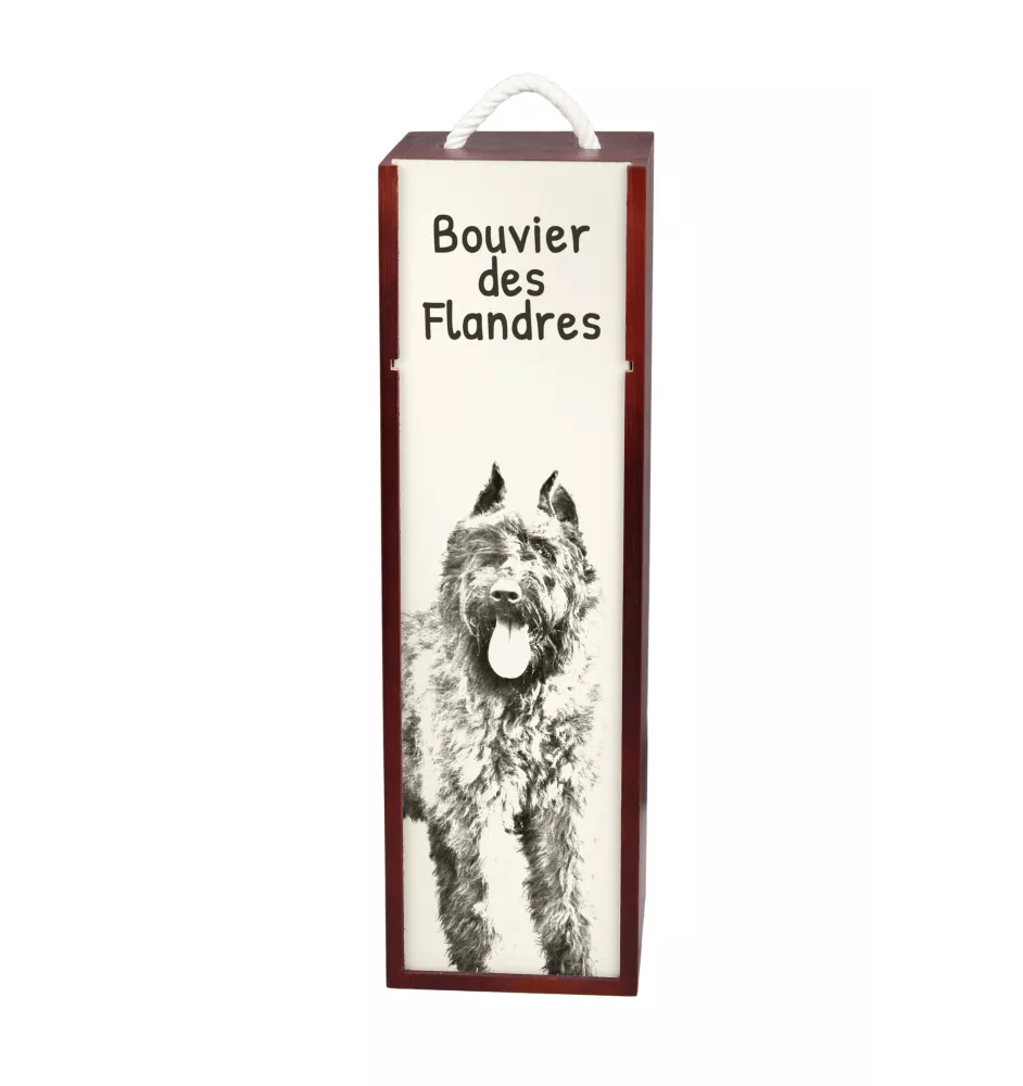 Flandrischer Treibhund, Bouvier des Flandres - Weinbox mit Hund, Alkoholbox mit Grafik, personalisierte Geschenkbox der Marke Art-Dog