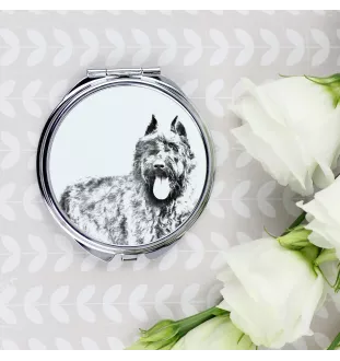 Flandrischer Treibhund, Bouvier des Flandres - Taschenspiegel mit Hund, personalisierter Taschenspiegel, kompakter Spiegel mit Art-Dog-Logo