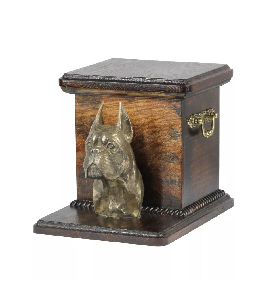 Boxer - urne pour les cendres d'un chien avec une statuette, une urne élégante pour chien, une urne exceptionnelle avec un buste de chien de la marque Art-Dog