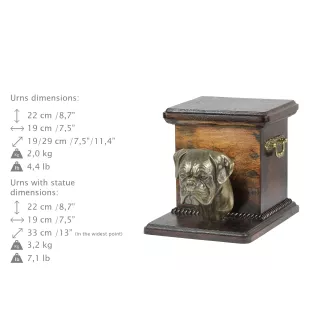 Boxer, Deutscher Boxer I - Eine Urne für die Asche eines Hundes mit einer Statuette, eine elegante Urne für einen Hund, eine außergewöhnliche Urne mit dem Porträt eines Hundes von der Marke Art-Dog.