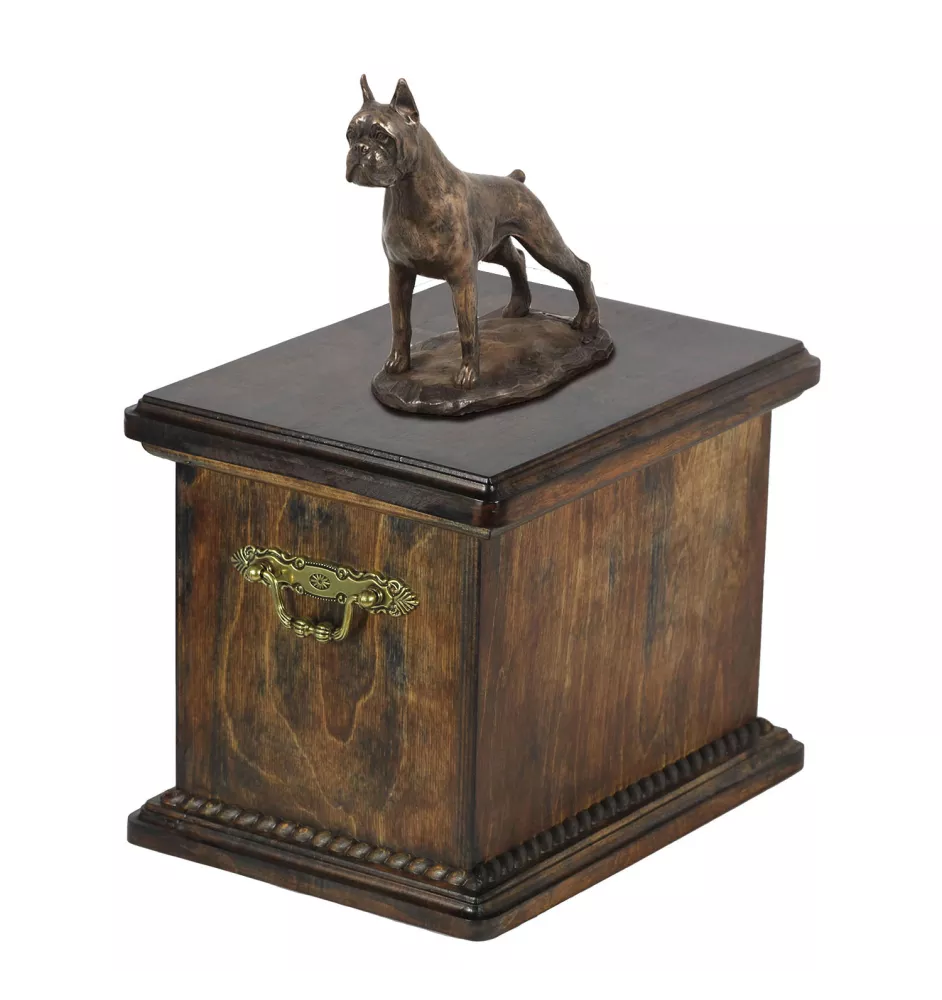 Boxer, Deutscher Boxer I eine Urne für die Asche des Hundes, eine Urne mit einer Statue, eine elegante Urne im klassischen Stil der Marke Art-Dog