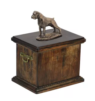 Boxer, Deutscher Boxer III eine Urne für die Asche des Hundes, eine Urne mit einer Statue, eine elegante Urne im klassischen Stil der Marke Art-Dog