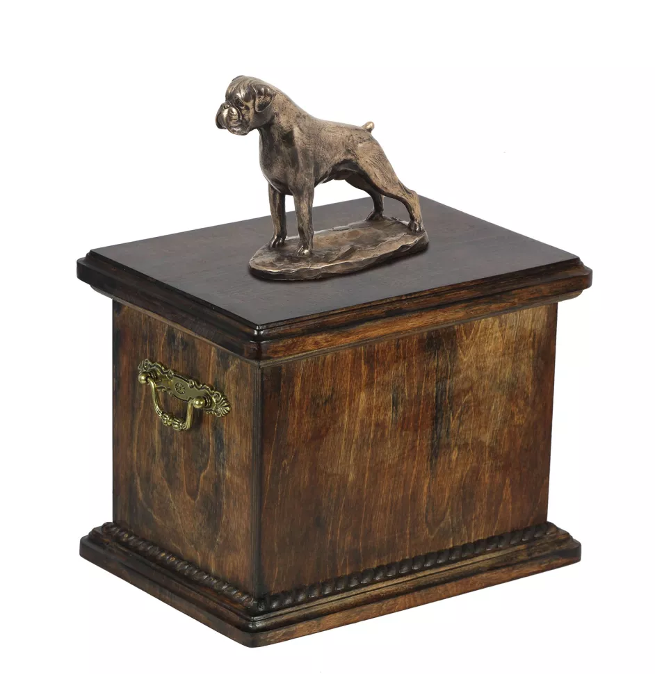Boxer, Deutscher Boxer III eine Urne für die Asche des Hundes, eine Urne mit einer Statue, eine elegante Urne im klassischen Stil der Marke Art-Dog