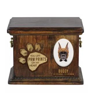 Boxer, Deutscher Boxer I Personalisierte Hundeurne mit Gravur, Erinnerungsbox für Hundeknochen von der Marke Art-Dog