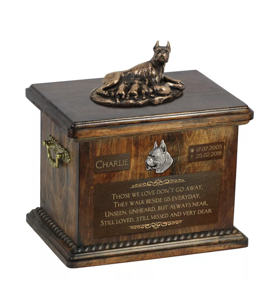 Boxer, German Boxer II - urn for dog ashes, urn with a statuette, personalized urn for dog ashes by Art-Dog brand