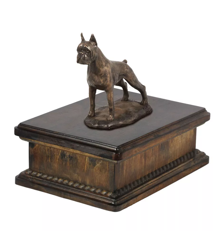 Boxer, German Boxer I - urn for dog ashes, classic urn with a statuette, elegant urn with a dog by Art-Dog brand