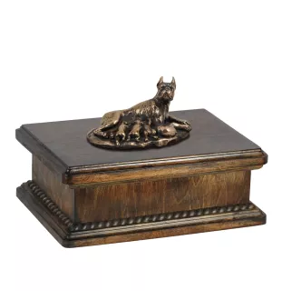 Bokser drewniana niska urna Art-Dog