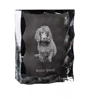 Boykin Spaniel, Swamp Poodle - crystal with a picture of a dog, glass statuette with a picture, unique frame with a picture from Art-Dog brand