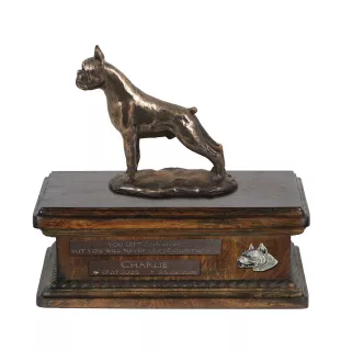 Boxer, German Boxer - urn for dog ashes, personalized urn with a statue, wooden urn with a dog by Art-Dog brand