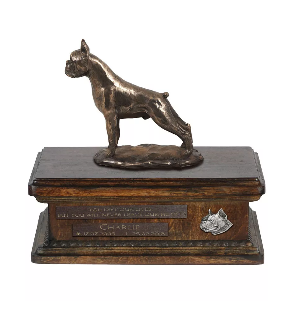 Boxer, Deutscher Boxer I urne in Hundeasche, personalisierte Urne mit Statue, Holzurne mit Hund von Art-Dog
