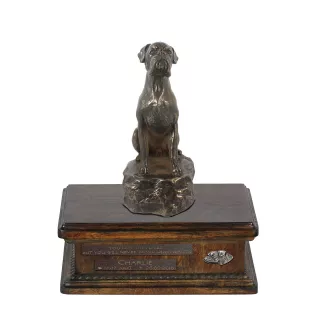 Boxer, German Boxer V - urn for dog ashes, personalized urn with a statue, wooden urn with a dog by Art-Dog brand