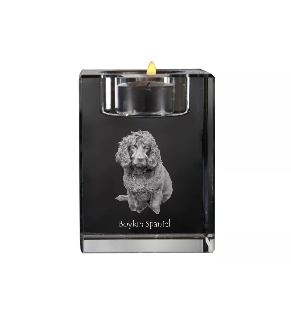 Boykin Spaniel - Bougeoir avec photo de chien, porte bougie en cristal, cadeau personnalisé par la marque Art-Dog